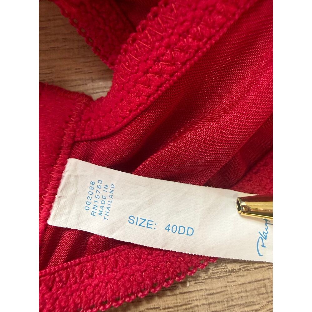 Red Plunge Bra 40DD Underwire Padded Satin Sheen Adjustable Straps - Picture 5 of 5